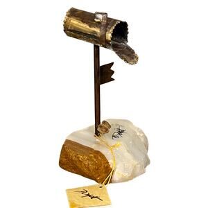 Vintage 1975 DeMott Metal Mailbox Sculpture on Onyx Base Signed w/ Tag USA